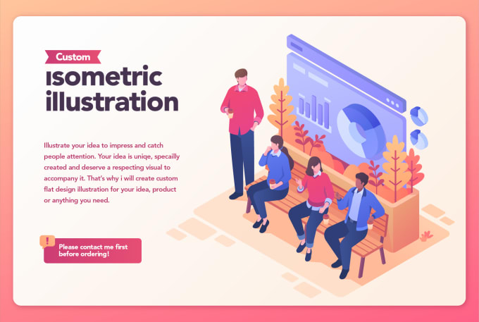 I will create custom isometric flat design illustration