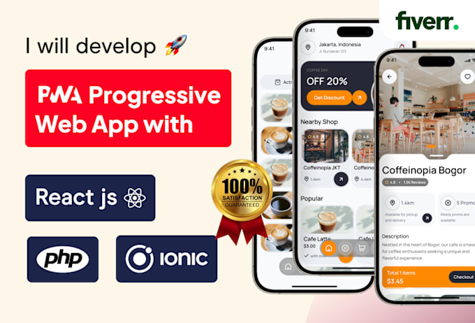 I will develop pwa progressive web app with react js, PHP, ionic