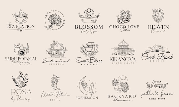I will make whimsical boho feminine hand drawn logo design