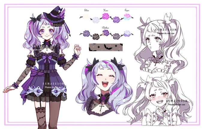 I will draw a custom character design or reference sheet