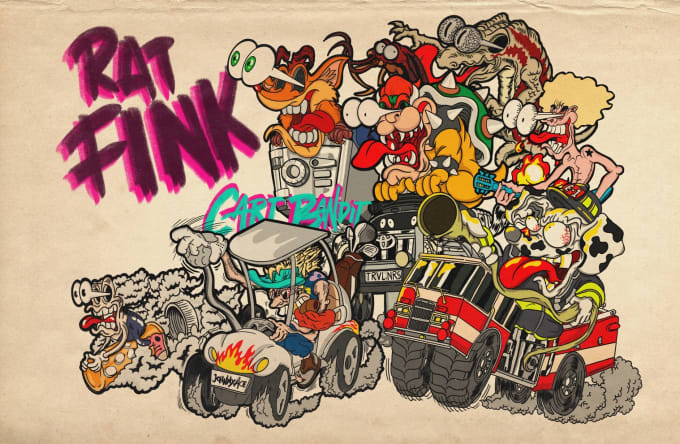 I will design crazy cartoon in rat fink, kustom kulture style