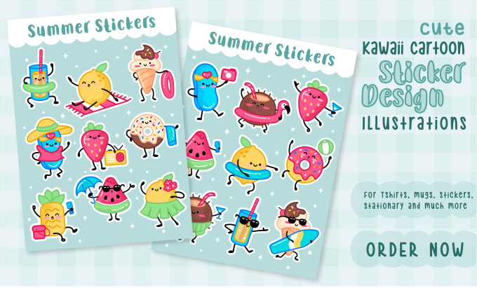 I will draw custom cute kawaii sticker designs, cartoon character or emoticons