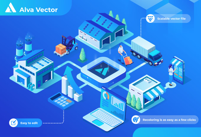 I will create vector isometric illustration for website and app
