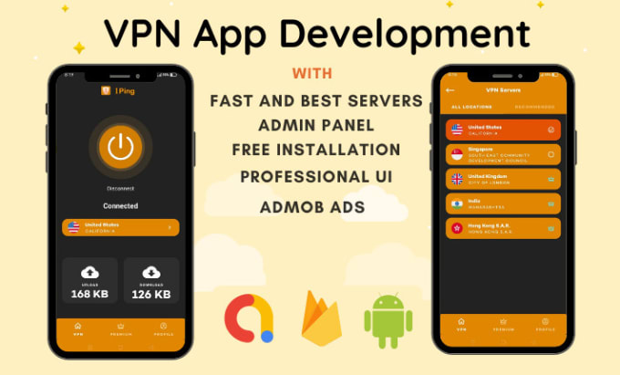 I will create vpn app for android and IOS with admin panel