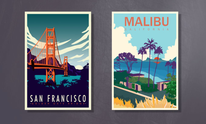 I will create retro vintage minimalist travel poster illustration