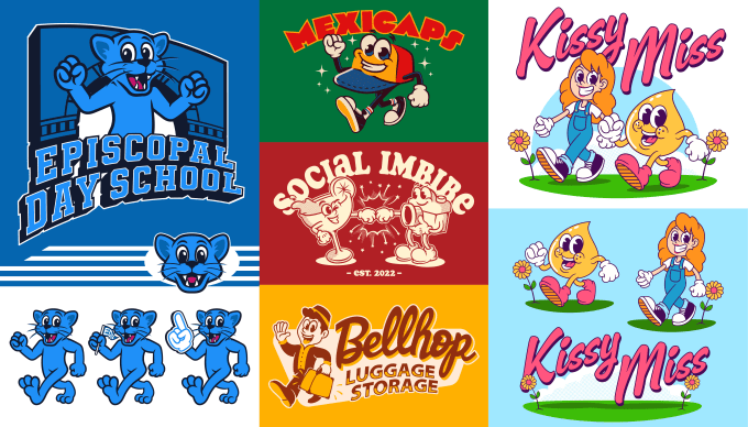 I will design a cute retro vintage mascot cartoon character logo