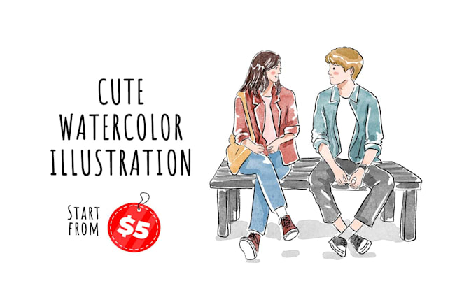 I will draw cute watercolor illustration for you
