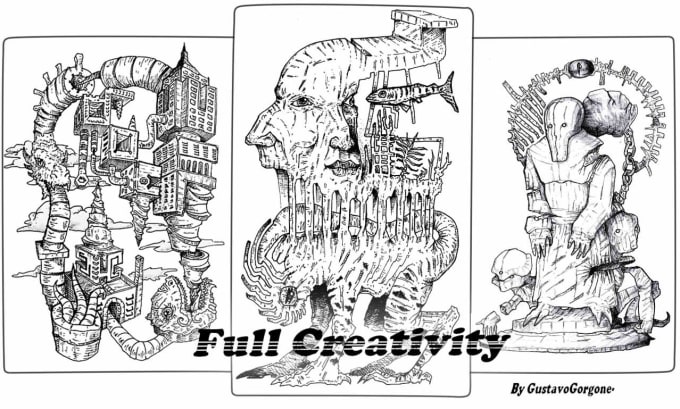 I will create line art illustrations and fantasy drawings