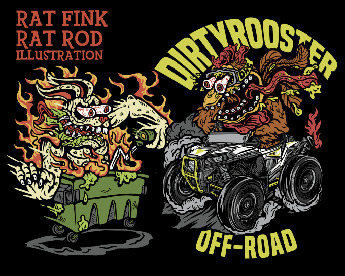 I will draw monster in rat fink, kustom kulture style