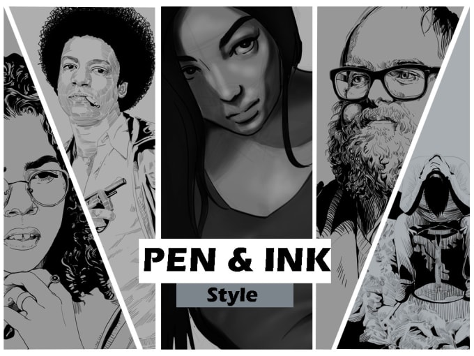 I will draw a pen and ink illustration